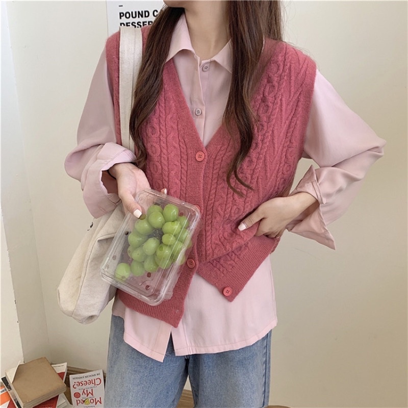 Set Áo Sơ Mi + Áo Gi-lê Len Ulzzang Chất Mịn