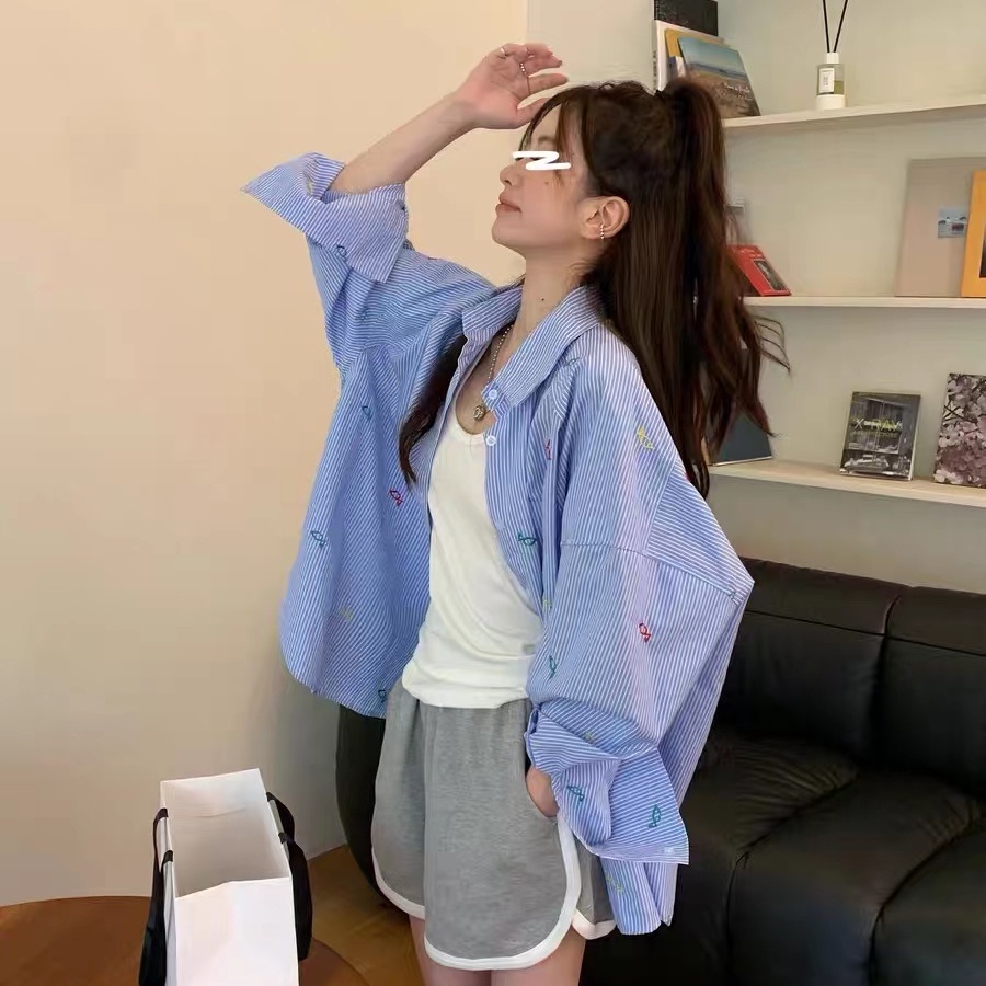 Áo Thun Nữ Dài Tay Sọc Ngang Thời Trang Hàn Quốc Mới