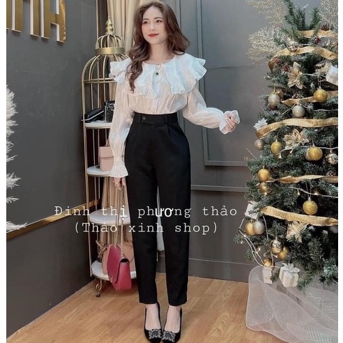 Quần tây baggy nữ công sở đi học khuy lệch màu đen cạp lưng cao ống đứng dáng âu Quần vải nữ học sinh tuyết mưa cạp cao