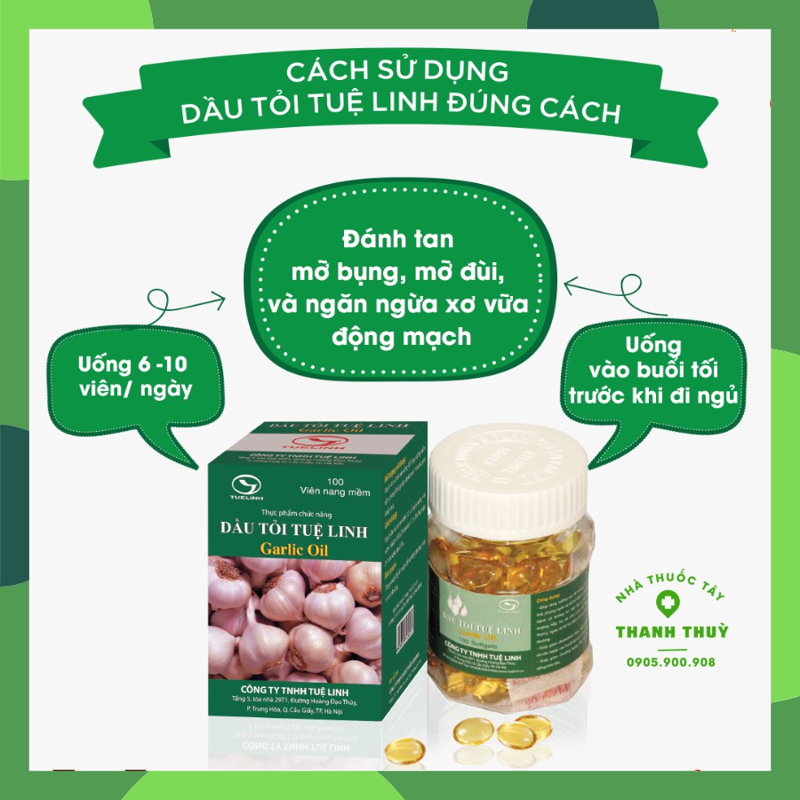 Dầu tỏi Tuệ Linh Garlic Oil Giảm Mỡ Máu - Tăng Đề Kháng Hộp 100 Viên Nang Mềm