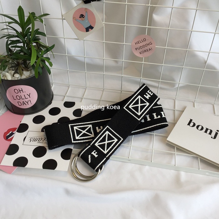 Thắt Lưng Vải Canvas Khóa Đôi In Chữ Tiếng Anh Màu Sắc Dễ Thương