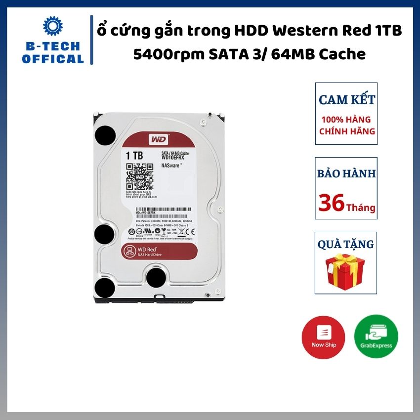 Ổ cứng gắn trong Western Red 1TB 5400rpm SATA 3/ 64MB Cache - Hàng chính hãng bảo hành 36 tháng