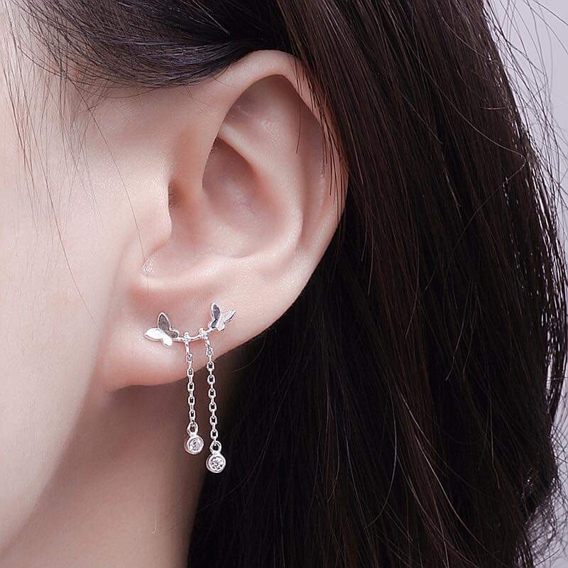 Bông tai bạc Bông tua Uyên Ương Hồ Điệp