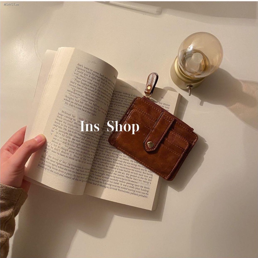 Ins Shop Ví mini ngắn đựng thẻ/tiền xu nhiều ngăn màu tối tự làm thủ công cho cặp đôi