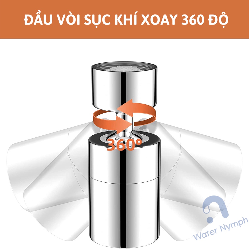 Đầu vòi rửa bát tăng áp, xoay 360 độ Waternymph tạo bọt, chống bắn, 2 chế độ phun tiện ích (tặng bộ ren)