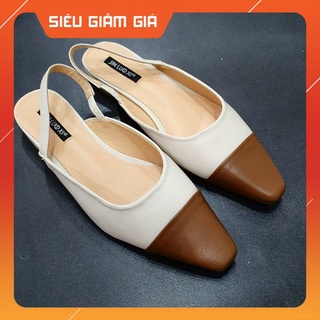 Giày búp bê-giày cao gót 3 phân da lì mũi vuông phối màu vintage