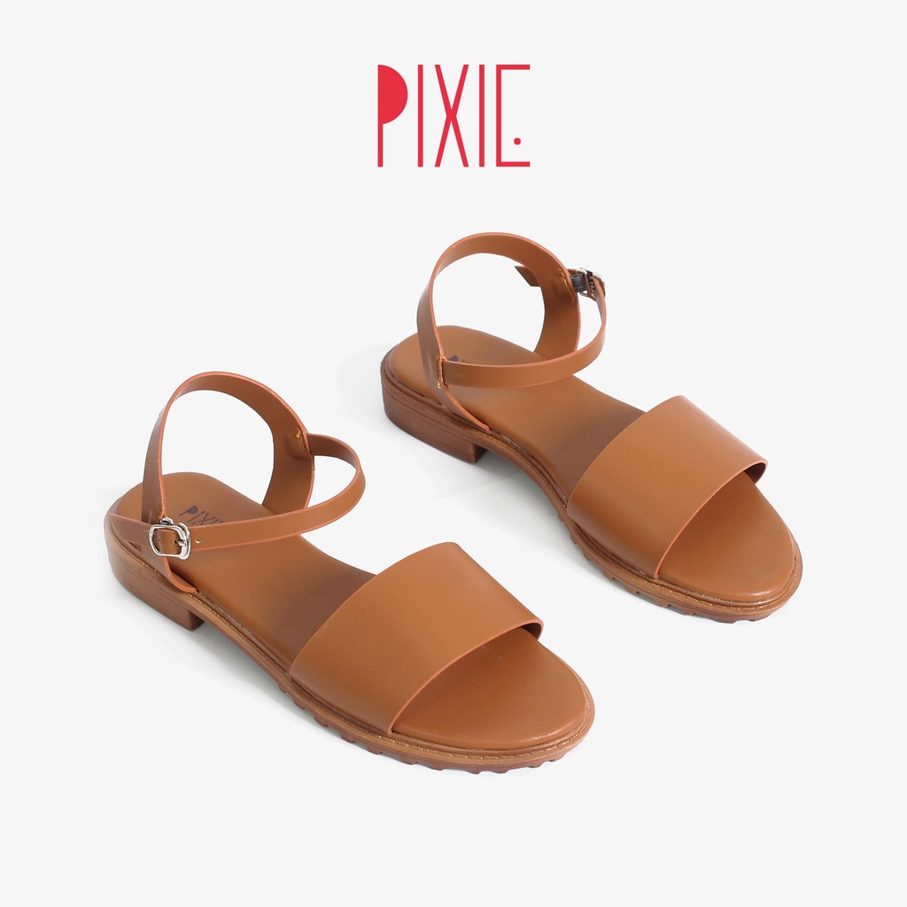 Giày Sandal Bệt 2cm Quai Bản To Màu Đen Pixie X468