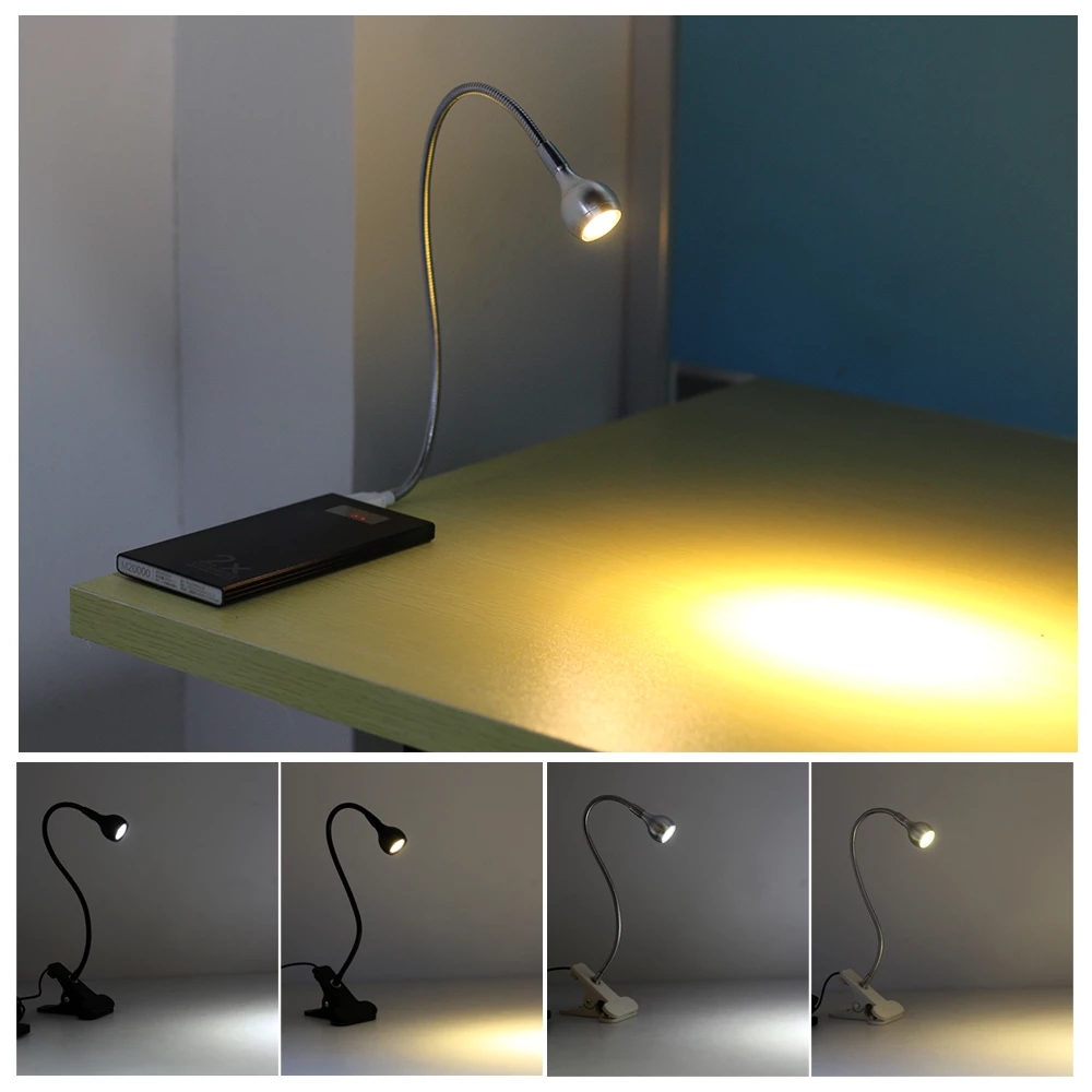 360 ° Flexible Goose neck Bed Night Light / Clip on Light Reading Lights/Eye Protection Kids Desk Lamp/  3W USB Power Clip Holder LED Reading Lamp Switch On/Off Table Lamp for Bedroom Study Room