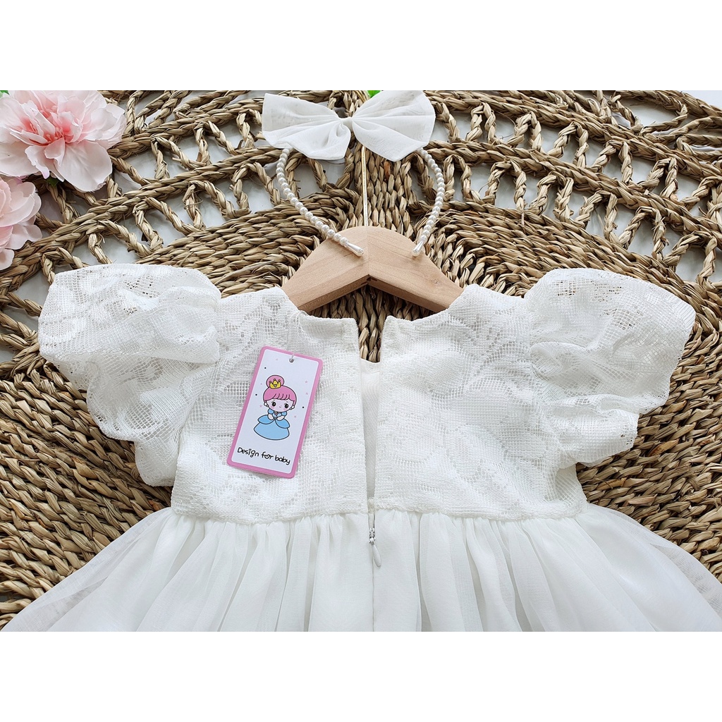 Váy Bé Gái, Đầm Công Chúa Trắng Cho Bé Gái Từ 4 Đến 28kg Tặng Kèm Bờm Ngọc, Đi Tiệc, Đi Chơi - Hàng Thiết Kế