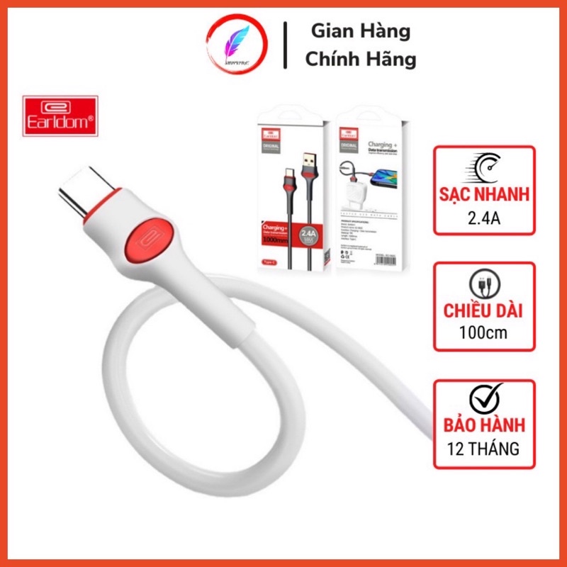 Dây Cáp Sạc Nhanh Iphone samsung Type c Earldom EC-082 Sạc Nhanh 2.4A Chính Hãng Earldom Bọc TPE Cao Cấp