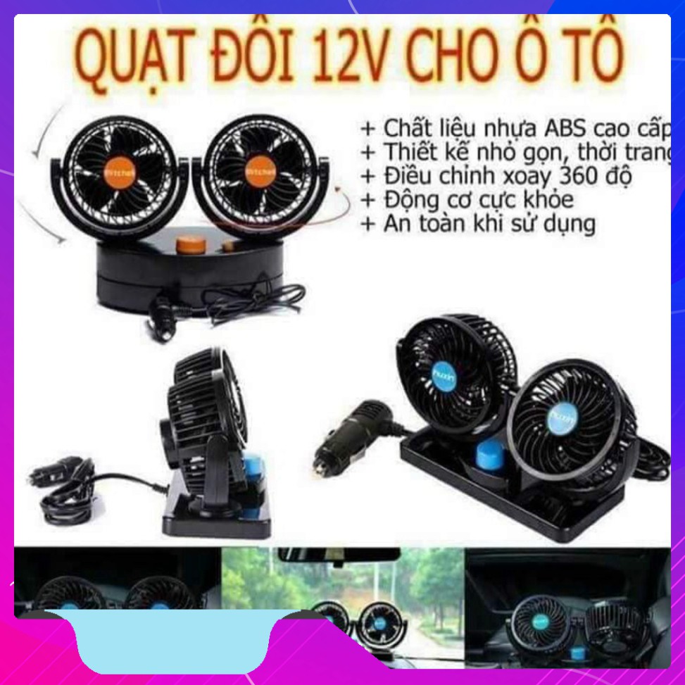 [FREE SHIP] Quạt Đôi Mini Thông Minh 12V Thông Gió Cho Xe Hơi Xe Tải Xoay 360 Độ [FREE SHIP]