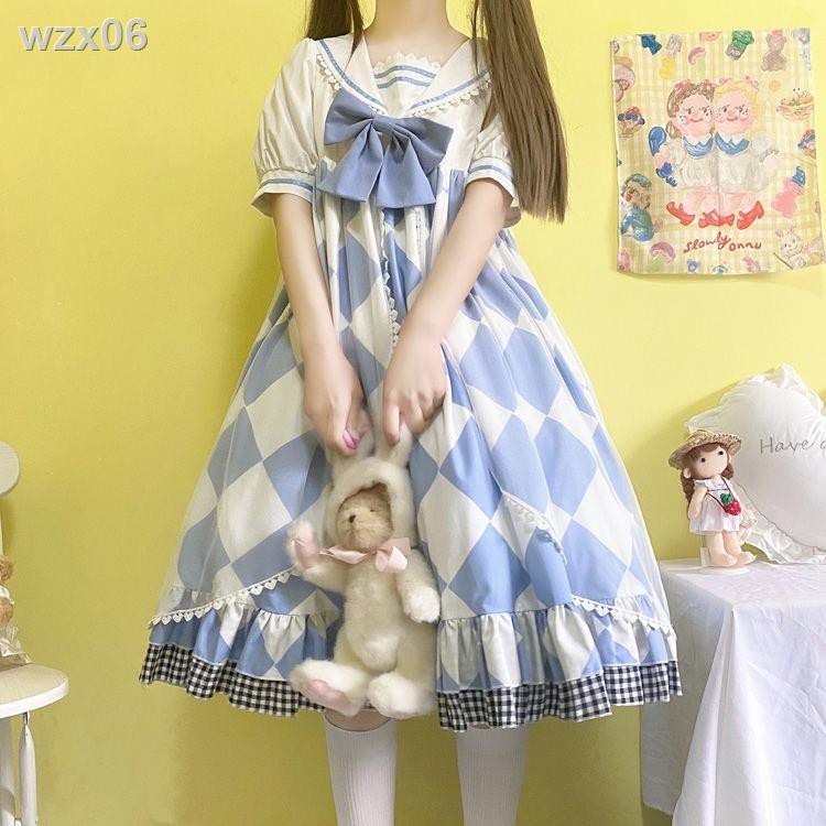 Mùa hè Nhật Bản lolita dễ thương nơ cổ hải quân tai thỏ tay phồng áo lưới ren công chúa [vận chuyển trong vòng 15