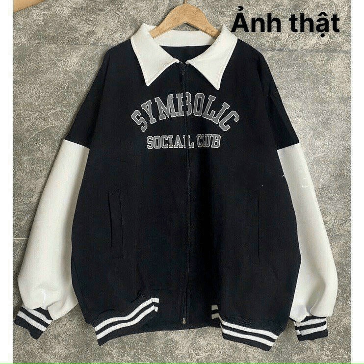 Áo Khoác Nhung 2 Lớp Lót Dù Cổ Bẻ Thêu Chữ Sịn Sò Form Rộng Mặc Thoáng Mát NEW UNISEX