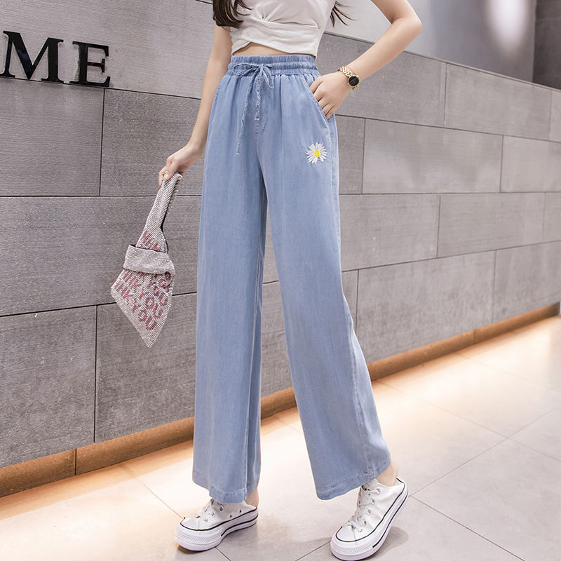 Quần Short Denim Ống Rộng Thêu Họa Tiết Hoa Cúc Phong Cách Hàn Quốc Dành Cho Nữ