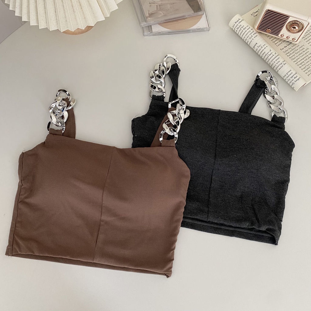 Áo Hai Dây Dáng Ôm Ngắn Màu Sắc Đơn Giản Thời Trang Mùa Thu Quyến Rũ Cho Nữ