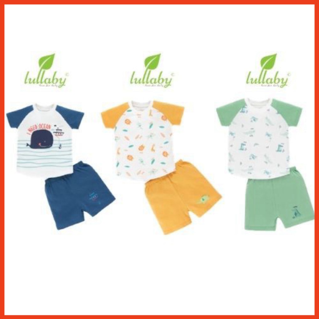 Bộ quần áo trẻ em cộc tay cho bé trai raglan mới nhất chất liệu cotton của lullaby baby nhật hoa [ NH626P - Size 6m-4y ]