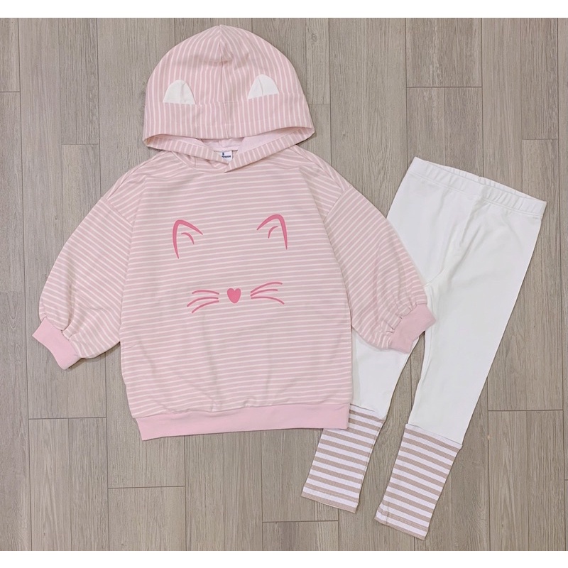 Set áo nỉ mũ legging bé gái siêu xinh size 100-150
