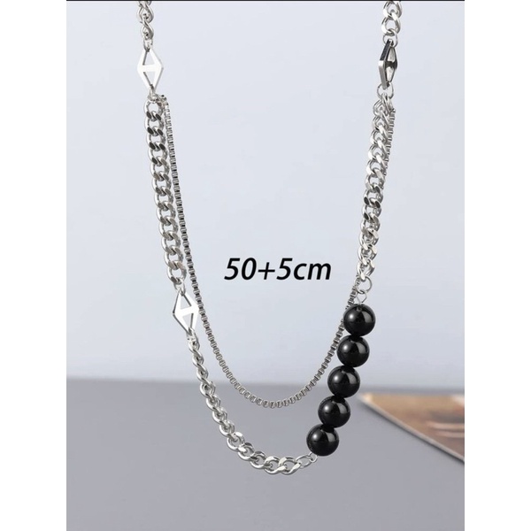 Vòng cổ xếp lớp trang trí hạt bằng thép titan không gỉ - Dây chuyền unisex cho nam nữ