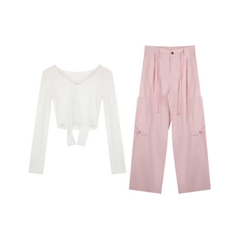 Phiên Bản Hàn Quốc; hot girl Áo Thun Tay Dài Ống Rộng Thiết Kế Thời Trang Dành Cho Nữ / Quần Âu Mỹ