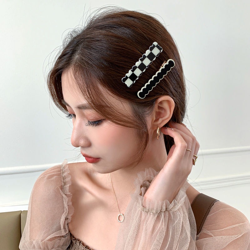 Kẹp tóc in họa tiết caro thời trang cổ điển