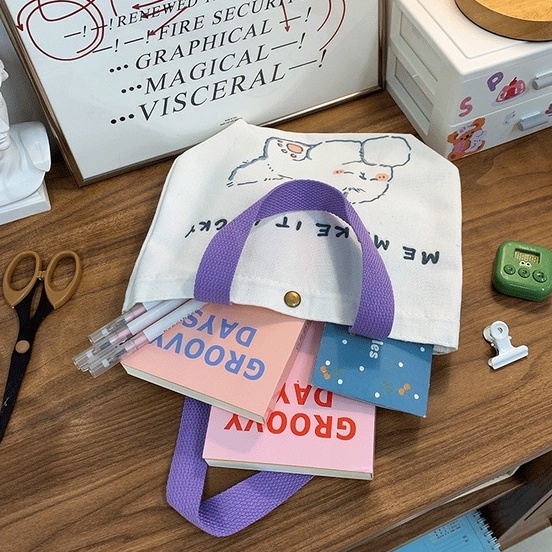 Túi vải Cỡ Lớn Họa Tiết Hoạt Hình Dễ Thương Phong Cách Hàn Quốc