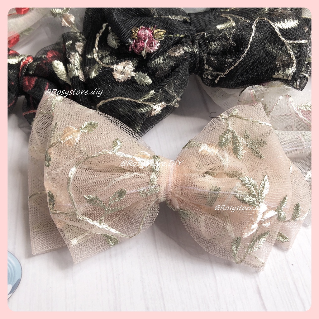 [Ảnh thật] KẸP NƠ TIỂU THƯ REN THÊU PHỐI NỤ HOA TƯỜNG VI 03- KẸP TÓC HÀN QUỐC PHONG CÁCH ULZZANG PHỤ KIỆN NỮ GIÁ RẺ