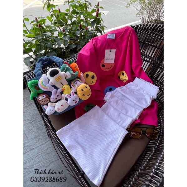 ( Xã kho) SET QUẦN ỐNG RỘNG MẶT CƯỜI COTTON TÚI ZIP HÌNH THẬT