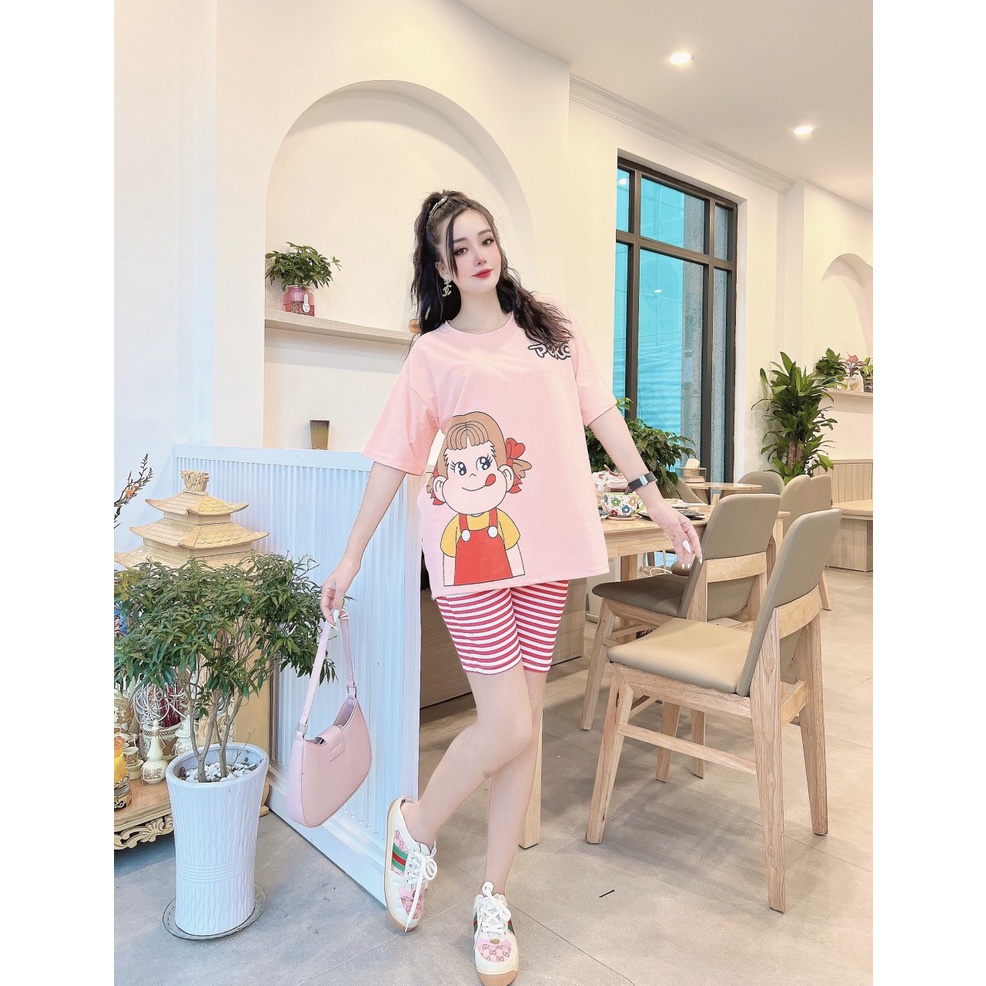 ❤️ BIGSIZE TỚI 85KG❤️ Đồ bộ nữ quần thun cotton co giãn hình bé gái Set đồ bộ nữ 2 màu fullsize (45-85kg) B07