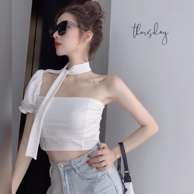 ÁO CROPTOP ÔM  🎀[Có Ảnh Thật]🎀 HỞ VAI 1 BÊN TAY BỒNG QUYẾN RŨ Đẹp * ཾ