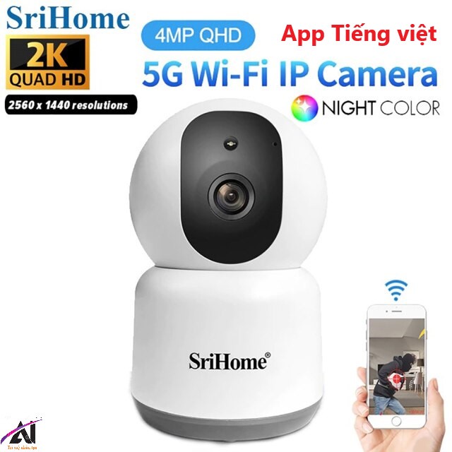 Camera Wifi Srihome SH038 4.0Mp - 2K  Hỗ Trợ wifi  5G - tiếng việt - rõ nét - tốc độ cao -