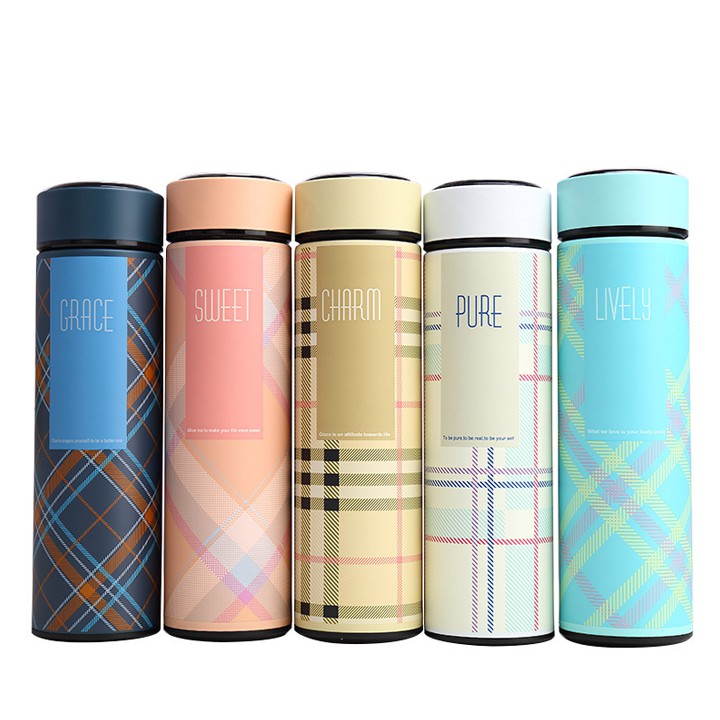 Bình giữ nhiệt dung tích 500 ml Bình đựng nước có nắp lọc giữ nóng lạnh thiết kế màu kẻ caro đẹp mắt | BigBuy360 - bigbuy360.vn