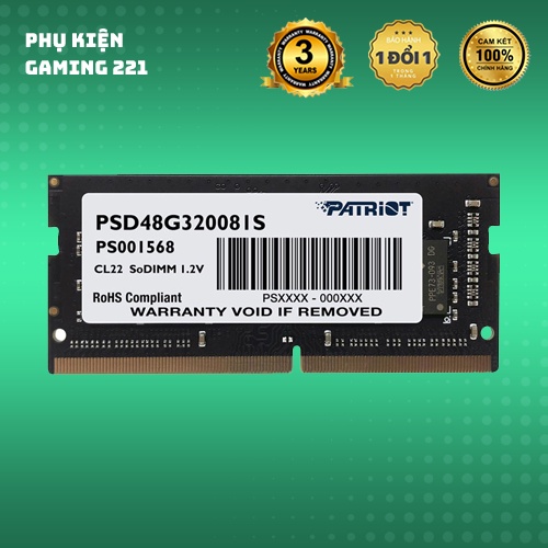 Bộ nhớ trong - RAM Laptop Patriot Signature Line Sodimm 8GB bus 3200Mhz - Hàng Chính Hãng