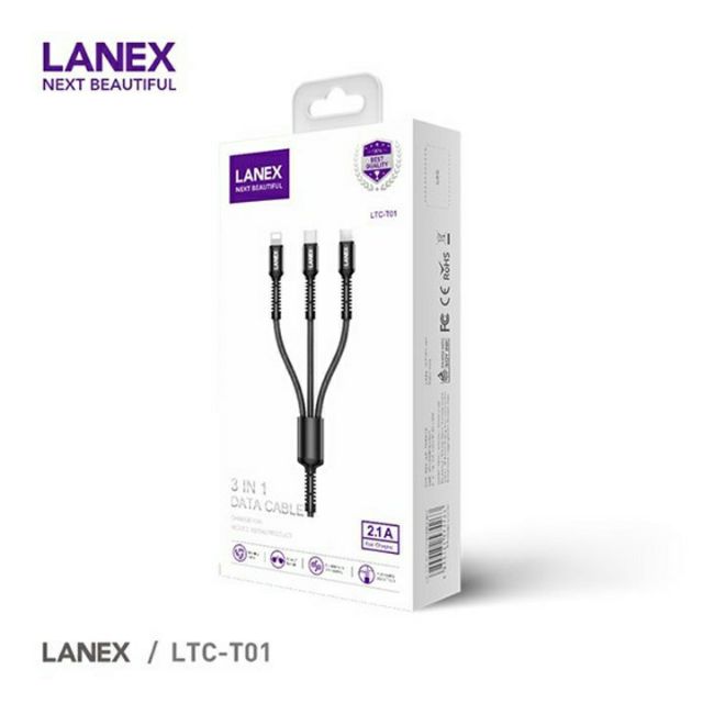 Cáp sạc nhanh dây dù 3 IN 1 LANEX LTC -T01 - Dài 1.2M