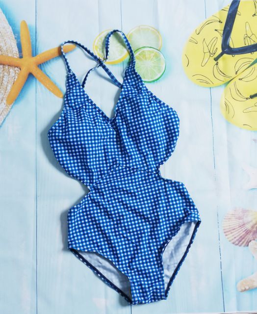 Bộ bơi bikini xanh caro chéo lưng | BigBuy360 - bigbuy360.vn