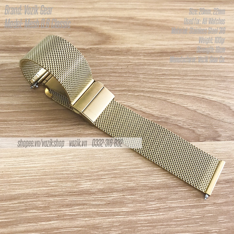 Dây đeo đồng hồ thép lưới mesh  Mesh 0.6mm VOZIK - milanese strap band for watches - 4