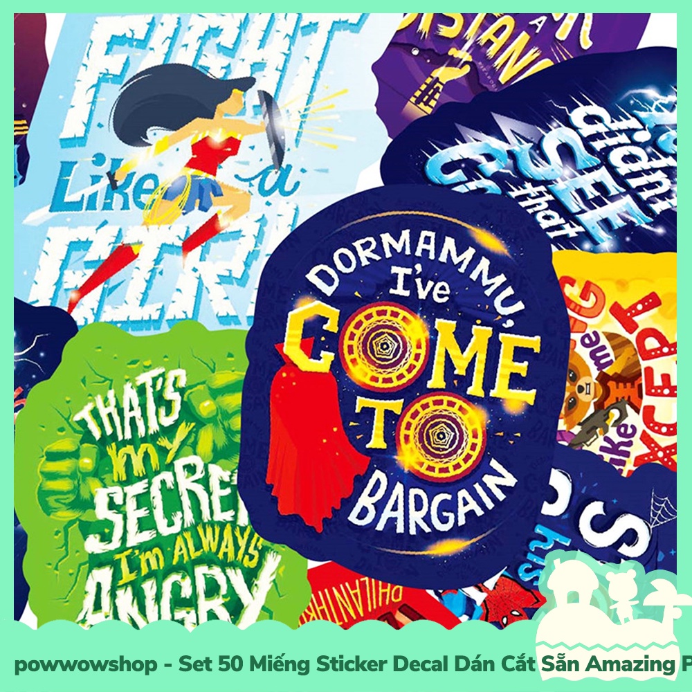 [Sẵn VN - Hỏa Tốc] Set 50 Miếng Sticker Decal Cắt Sẵn DIY Dán Trang Trí Vật Dụng Mẫu Amazing Superheroes Marvel
