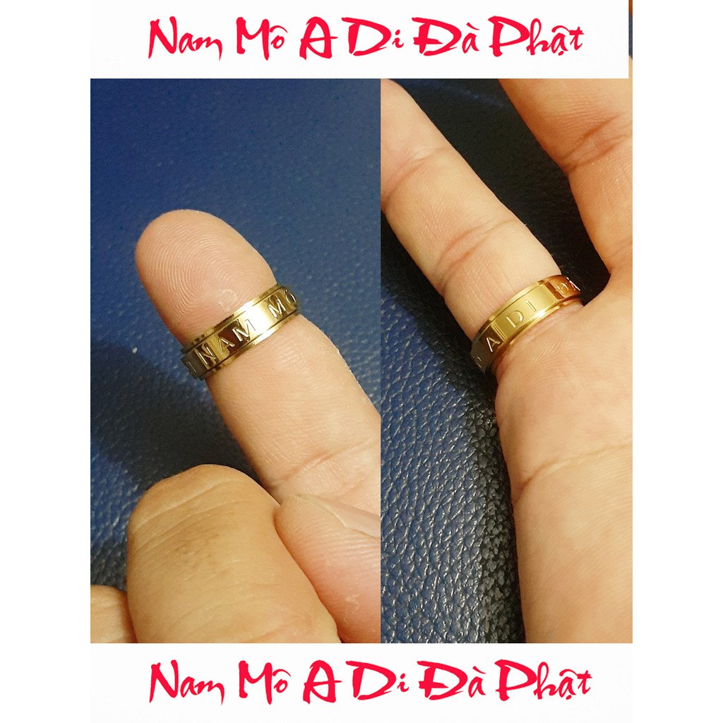 Nhẫn phong thủy Nam Mô A Di Đà Phật bản 6mm xoay 360* chất liệu titan cao cấp siêu đẹp, bền màu - Tặng hộp