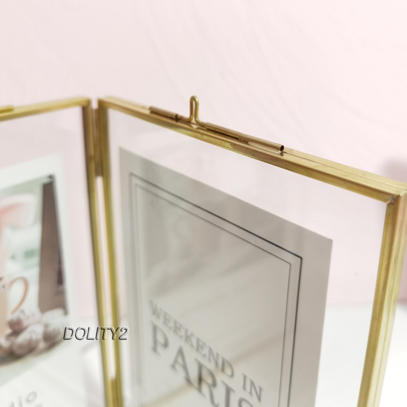 [Dolity2] Giá Đỡ Khung Ảnh Hai Mặt Màu Vàng Kim Trưng Bày