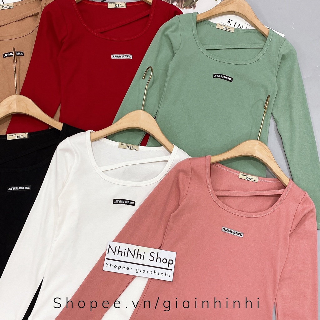 Áo thun cổ vuông dài tay dáng ôm, Áo kiểu cổ U dây chéo co giãn AT6017 - NhiNhiShop