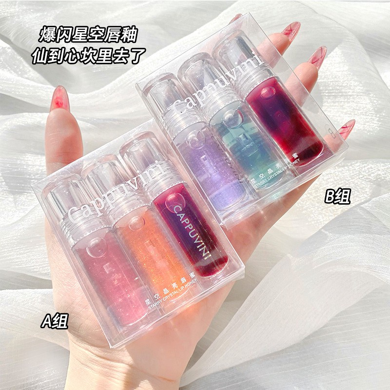 [Hàng mới về] Set 3 son bóng dưỡng ẩm Cappuvini trong suốt tiện dụng