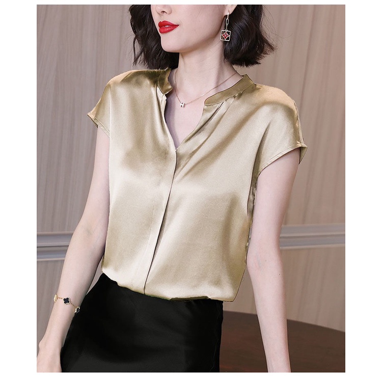 Áo voan cổ chữ v tay ngắn dáng rộng thời trang mùa hè dành cho nữ trung niên