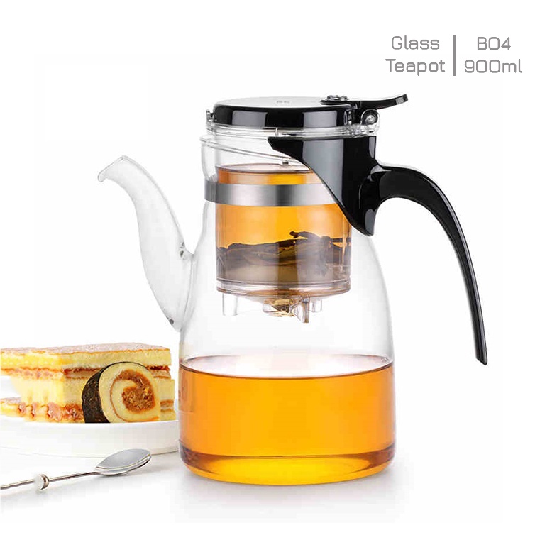 Bình lọc trà thủy tinh lõi PC B04 900mL - Ấm trà thủy tinh chịu nhiệt lọc trà có van khóa Samahome Shop