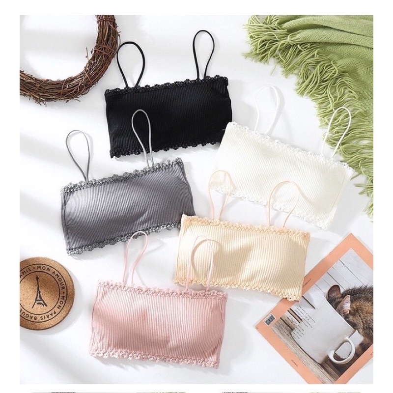 Áo Bra Gân Tăm 2 Dây Móc Cài Sau Viền Ren Hoa 8832