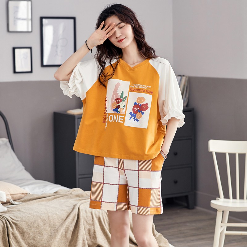 Bộ mặc nhà mùa hè hàng Quảng Châu cao cấp - phong cách, trẻ trung, cá tính - Bộ Ngủ Cotton Thấm Hút Mồ Hôi