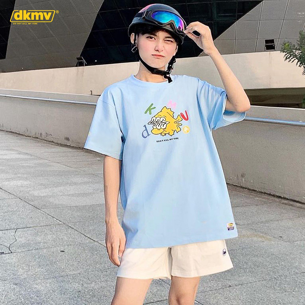 Áo thun nữ tay ngắn form rộng DKMV màu xanh | DKMV Blue Vibration Tee