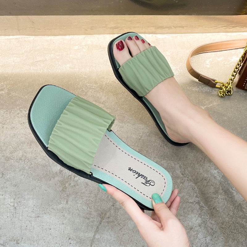 Dép Đế Bằng Chống Thấm Nước Kiểu Xếp Ly Thời Trang Cho Nữ