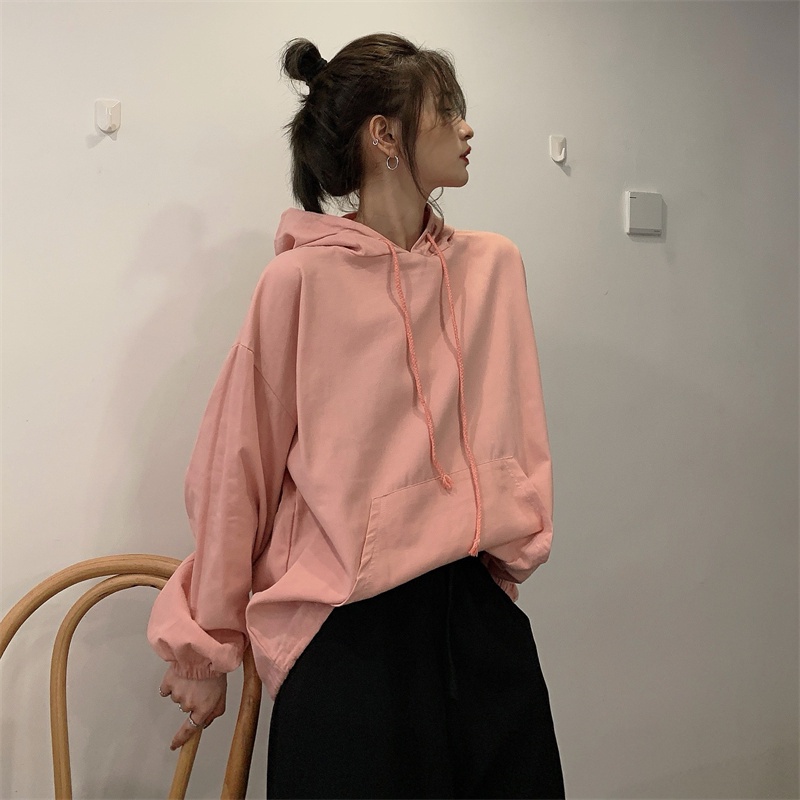 【ZHELIHANGFEI】Áo Hoodie Tay Dài Dáng Rộng Phong Cách Preppy Thời Trang Dễ Phối Đồ