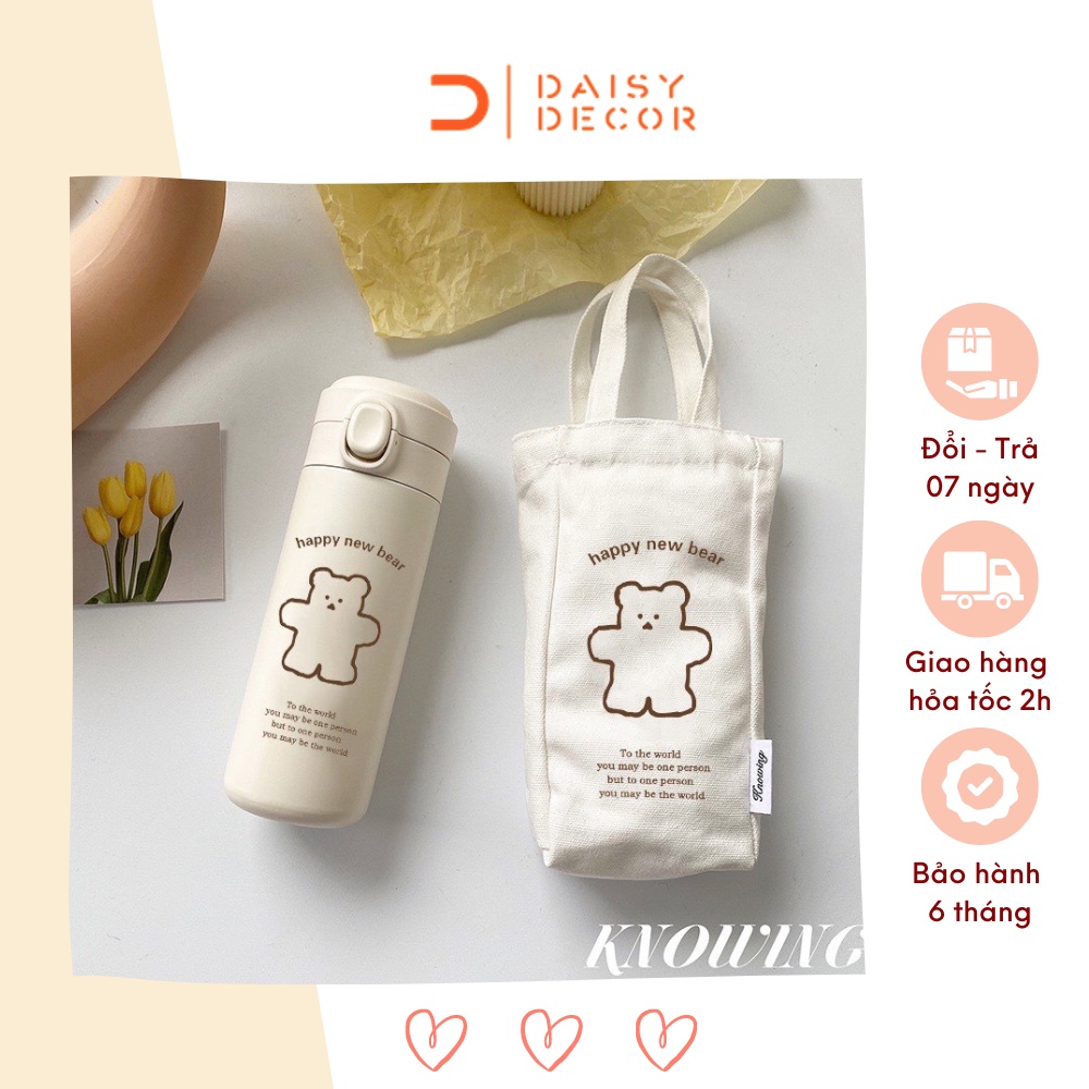Bình giữ nhiệt gấu cute 450ML inox sus 304 an toàn, giữ được đồng thời nóng và lạnh trên 8H - Daisy.decor