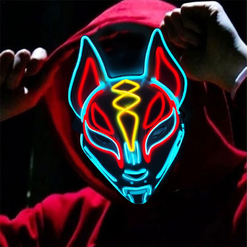 [TAT] Fox Mask Neon Led Light Cosplay Mask Halloween Party Rave Led Mask   CVX