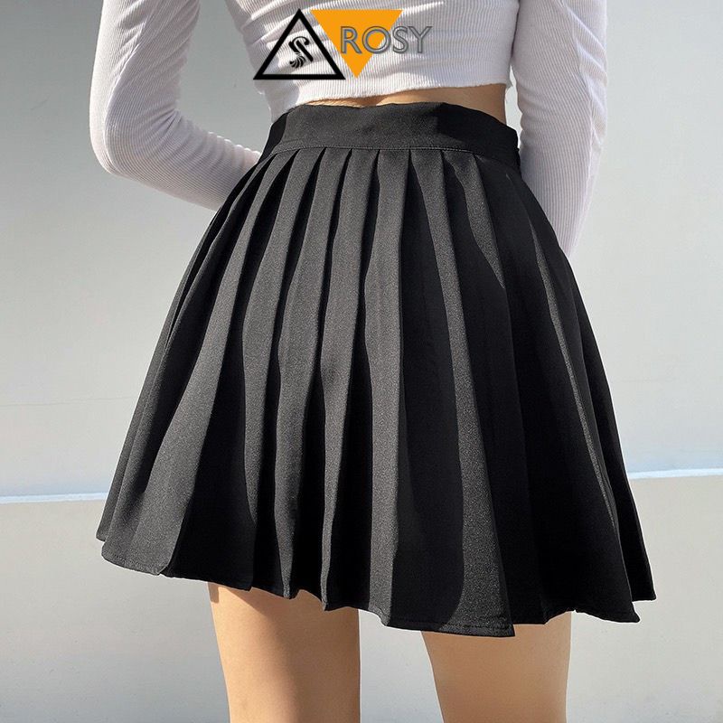 Chân váy tennis xếp ly thêu chữ bản nhỏ thêu chữ dáng ngắn xoè tiểu thư màu trắng đen dễ phối năng động thể thao